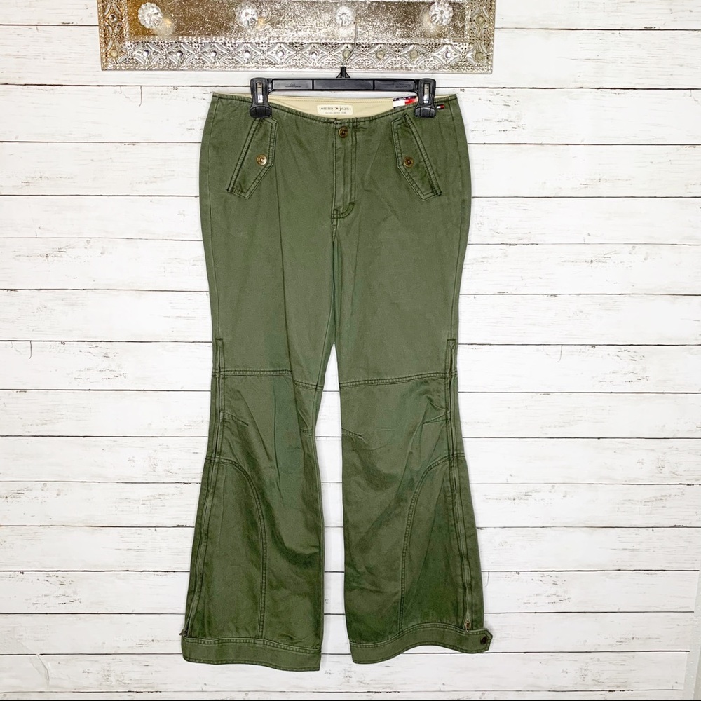Vintage Y2K Tommy Hilfiger Green Flare Cargo Pants